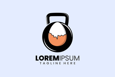 Fitness gym vector logo label icon emblem with egg boiled kettlebell shape workout bodybuildingのイラスト素材