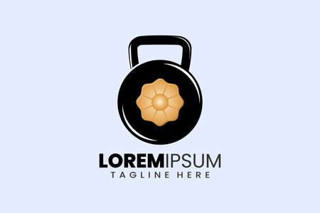 Fitness gym concept vector logo label icon emblem with biscuit kettlebell shape workout bodybuildingのイラスト素材