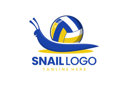 Flat modern simple logo snail volley ball logo template icon symbol vector design illustrationのイラスト素材