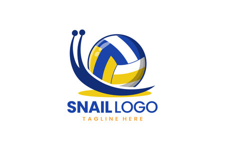 Flat modern simple logo snail volley ball logo template icon symbol vector design illustrationのイラスト素材