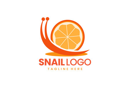 Flat modern simple logo snail orange fruit logo template icon symbol vector design illustrationのイラスト素材