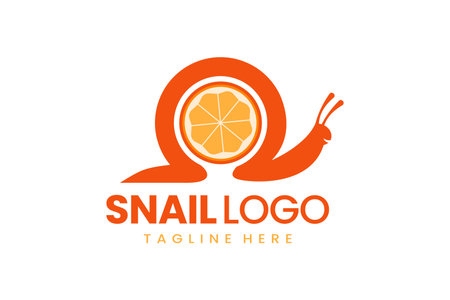 Flat modern simple logo snail orange fruit logo template icon symbol vector design illustrationのイラスト素材