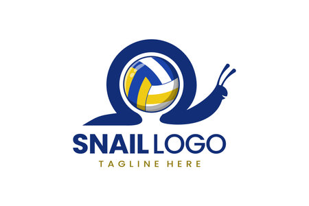 Flat modern simple logo snail volley ball logo template icon symbol vector design illustrationのイラスト素材