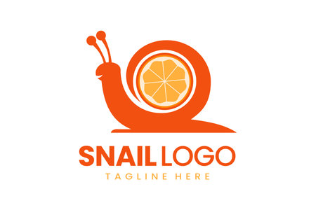 Flat modern simple logo snail orange fruit logo template icon symbol vector design illustrationのイラスト素材