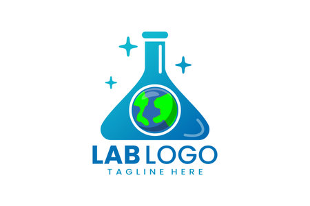 Flat modern simple earth laboratory logo template icon symbol vector design illustrationのイラスト素材