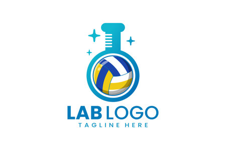 Flat modern simple volleyball laboratory logo template icon symbol vector design illustrationのイラスト素材