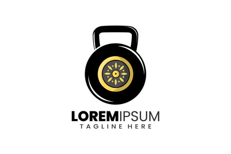 Flat modern simple gym barbell shield logo template icon symbol vector design illustrationのイラスト素材