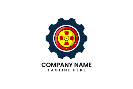 Flat modern gear mechanical engineering shield logo template icon symbol vector design illustrationのイラスト素材