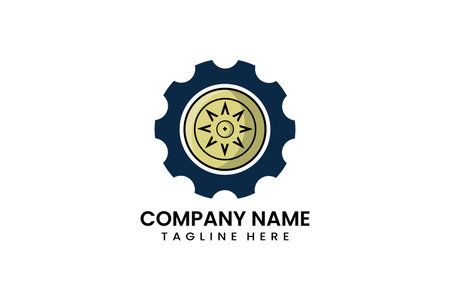 Flat modern gear mechanical engineering shield logo template icon symbol vector design illustrationのイラスト素材