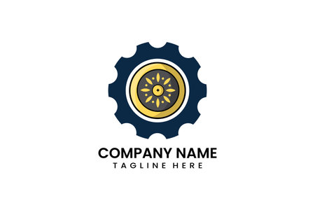 Flat modern gear mechanical engineering shield logo template icon symbol vector design illustrationのイラスト素材
