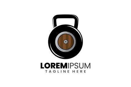 Flat modern simple gym barbell shield logo template icon symbol vector design illustrationのイラスト素材