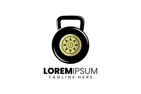 Flat modern simple gym barbell shield logo template icon symbol vector design illustrationのイラスト素材