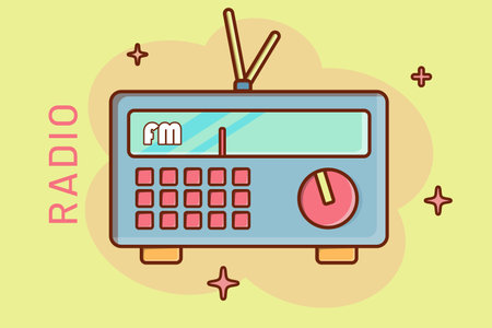 cartoon radio icon in comic style radio news sound concept illustration music speaker business logoのイラスト素材