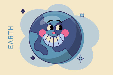 cartoon earth smile icon in comic word smile style concept illustration business logoのイラスト素材