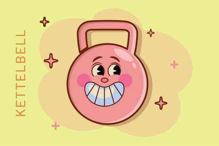 cartoon kettle bell icon in comic gym fitness style concept illustration home fitness business logoのイラスト素材