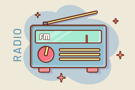 cartoon radio icon in comic style radio news sound concept illustration music speaker business logoのイラスト素材