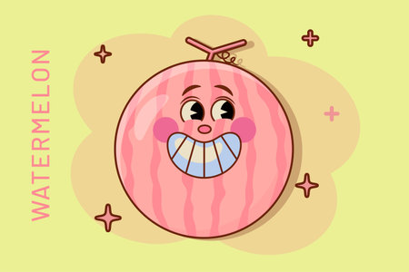 cartoon watermelon icon in comic style fruits concept illustration. food nature icon business logoのイラスト素材