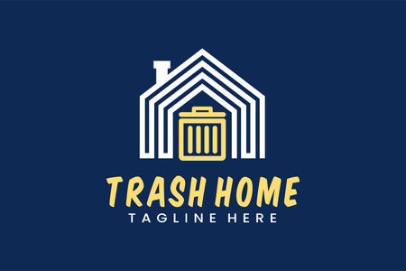 abstract logo house trash rubbish bin logo template, home with rubbish bin logo templateのイラスト素材