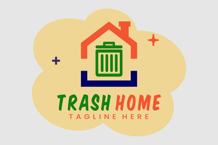 abstract logo house trash rubbish bin logo template, home with rubbish bin logo templateのイラスト素材