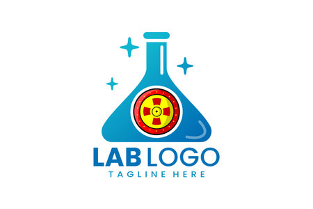 Flat modern simple shield laboratory logo template icon symbol vector design illustrationのイラスト素材