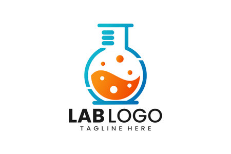Flat modern simple orange liquid laboratory logo template icon symbol vector design illustrationのイラスト素材