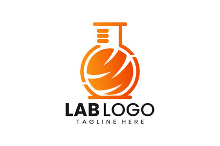 Flat modern simple orange liquid laboratory logo template icon symbol vector design illustrationのイラスト素材