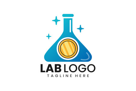 Flat modern simple gold coin laboratory logo template icon symbol vector design illustrationのイラスト素材
