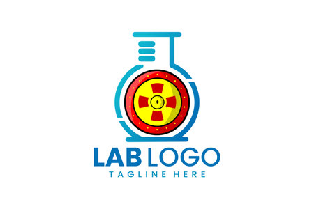 Flat modern simple shield laboratory logo template icon symbol vector design illustrationのイラスト素材