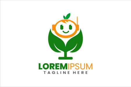 Modern Flat Unique nature leaf robot logo template and Minimalist robot green logo templateのイラスト素材
