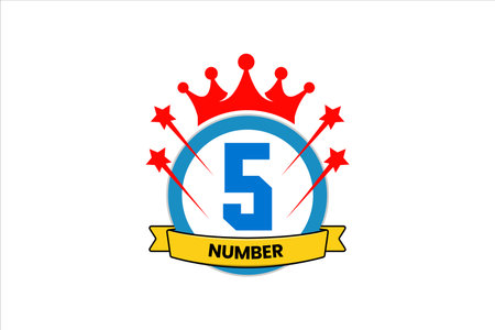 Flat number five winner achievement champion award label logo template design illustrationのイラスト素材