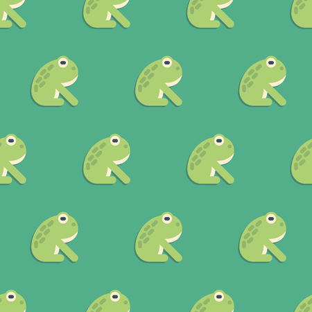 Vector seamless pattern with sitting green frogs in flat style.のイラスト素材