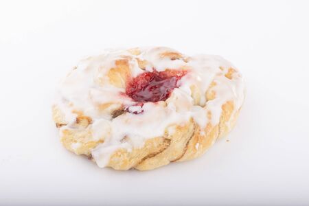 Raspberry pastry cheese danish with vanilla icingの写真素材