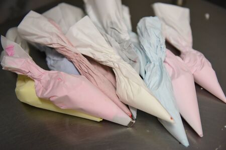 Coloful pastel Piping Bags for Frosting and icing pastriesの写真素材