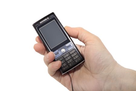 mobile phone on palm for permanent communicationの写真素材