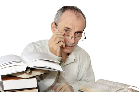 businessman in spectacles works with books の写真素材