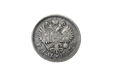 ancient Russian silver coins isolated on a white backgroundの写真素材