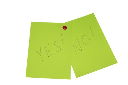 yes, no- written on the green sheet of paperの写真素材
