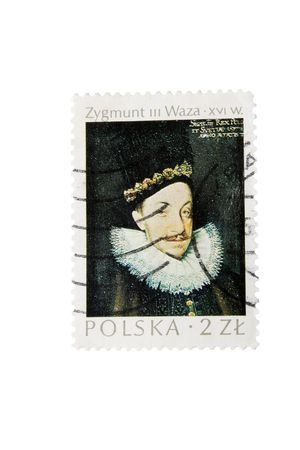 Polish postage stamp isolated on a white backgroundの写真素材
