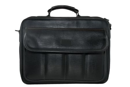 black leather business suitcase isolated on a white backgroundの写真素材