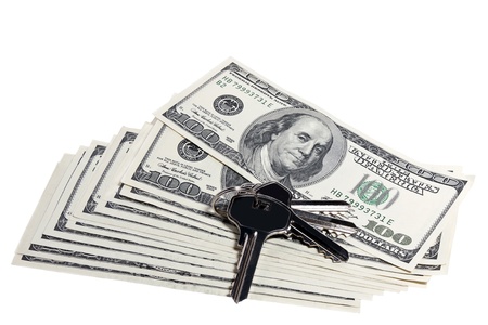 hundred dollar bills and a  flat keysの写真素材