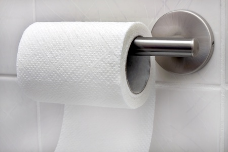 toilet paper roll in bathroomの写真素材