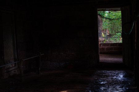 Old House with Open Door light coming from doorの写真素材