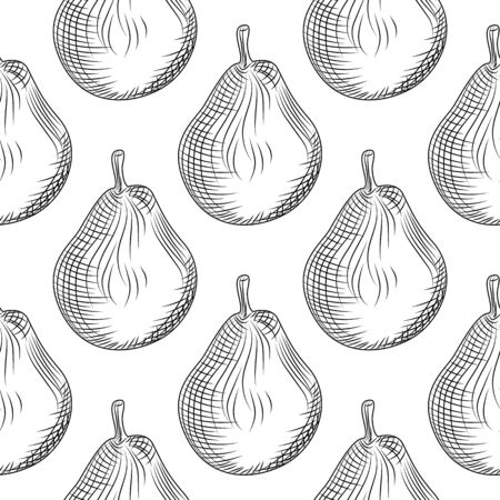 Hand drawn pears seamless pattern on white background. Pear fruit wallpaper. Engraving vintage style backdrop. Design for wrapping paper, textile print. Vector illustrationのイラスト素材