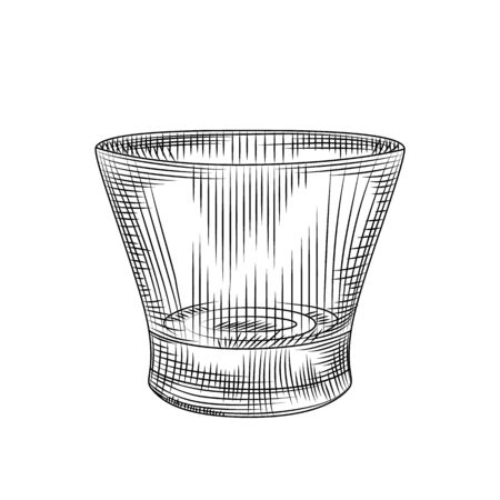 Empty drinking glass isolated on white background. Engraving vintage style. Vector illustration.のイラスト素材