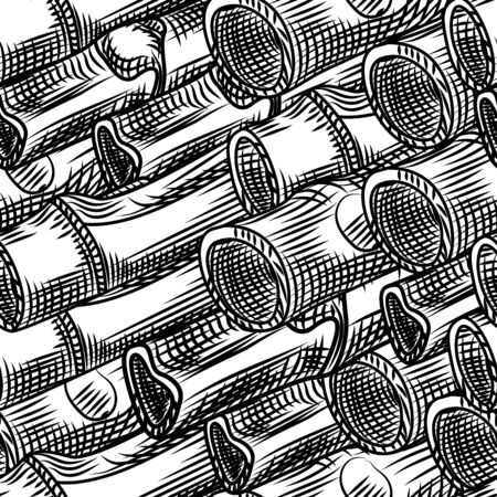 Engraved bamboo branches seamless pattern for textile design. Monochrome background. Vintage japanese style vector illustration for fabric design.のイラスト素材