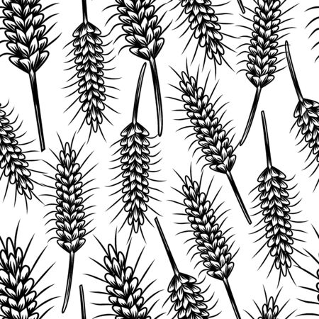 Vintage sketch with wheat seamless pattern. Wheat, rice, oat, barley vector illustration. Agriculture harvest wallpaper. Engraved style.のイラスト素材