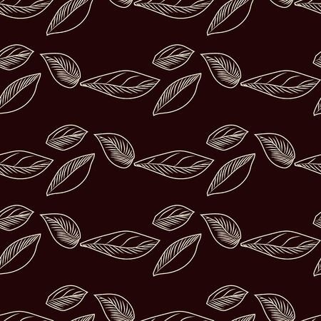 Geometrical leaves seamless pattern onblack background. Simple leaf background. Abstract foliage wallpaper. Vintage engraved style. Vector illustrationのイラスト素材