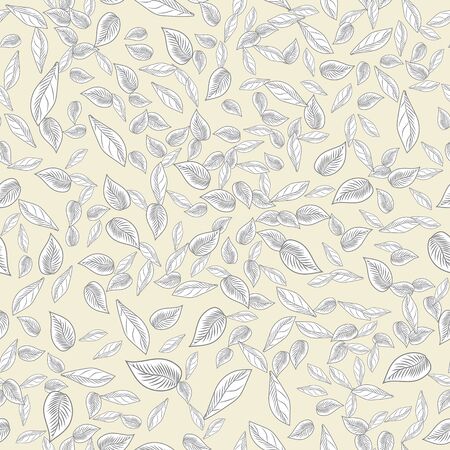 Retro leaf seamless pattern background. Tropical wallpaper. Hand drawn artistic background. Organic texture. Design for wrapping paper, textile print. Vector illustrationのイラスト素材