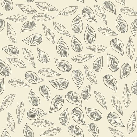 Simple leaf seamless pattern. Monochrome leaves vintage engraved style. Abstract foliage wallpaper. Vector illustrationのイラスト素材