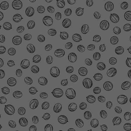 Black pepper seamless pattern on black background. Cooking ingredients wallpaper. Monochrome engraving vintage style. Vector illustration.のイラスト素材